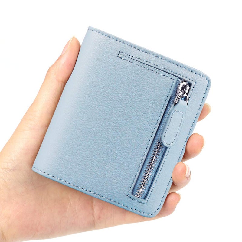 FT FUNTOR FUNTOR Leather Wallet for women, Ladies Small Compact Bifold Pocket RFID Blocking Wallet for Women, Light Blue - Image 4